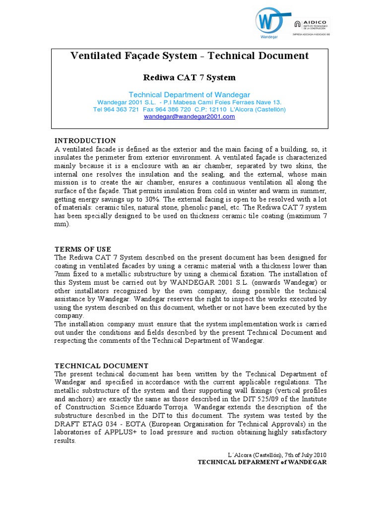 Rediwa CAT 7 Ventilated Facade System | PDF | Adhesive | Building ...