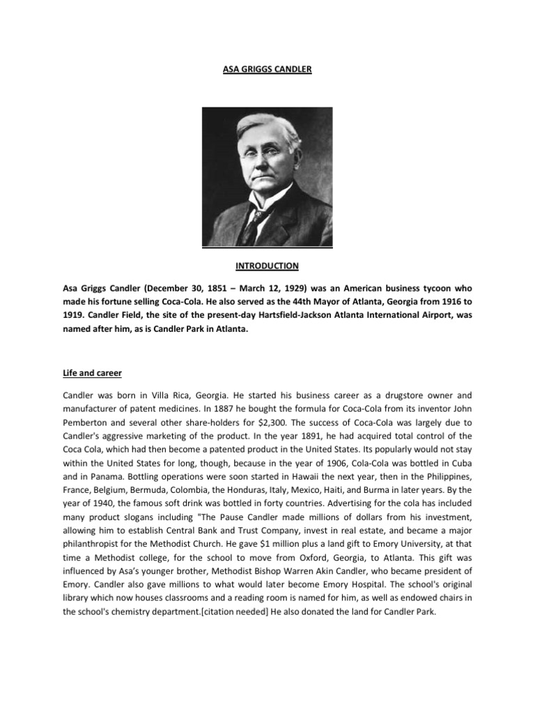 Asa G Candler Pdf Coca Cola Cola