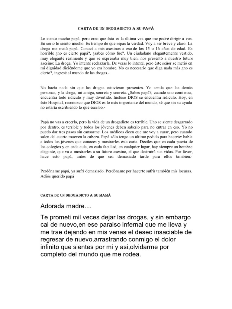 Carta de Un Drogadicto A Su Papá | PDF | La dependencia de sustancias | Amor