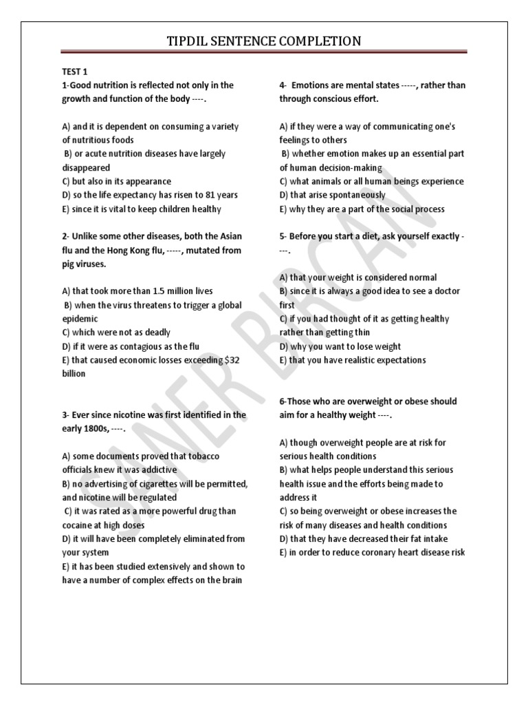 Tipdil Sentence Completion PDF Coronary Circulation Artery