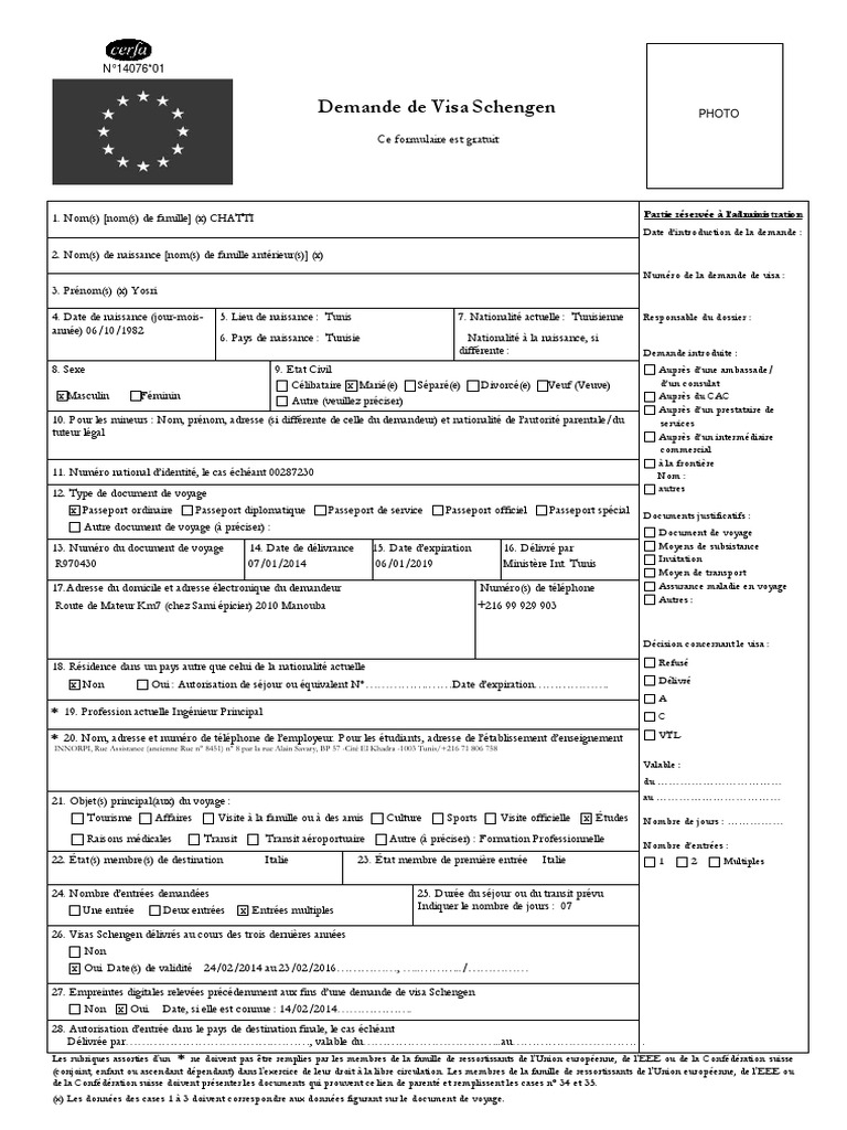 Formulaire de demande de visa France | PDF | Visa (Document) | Passeport