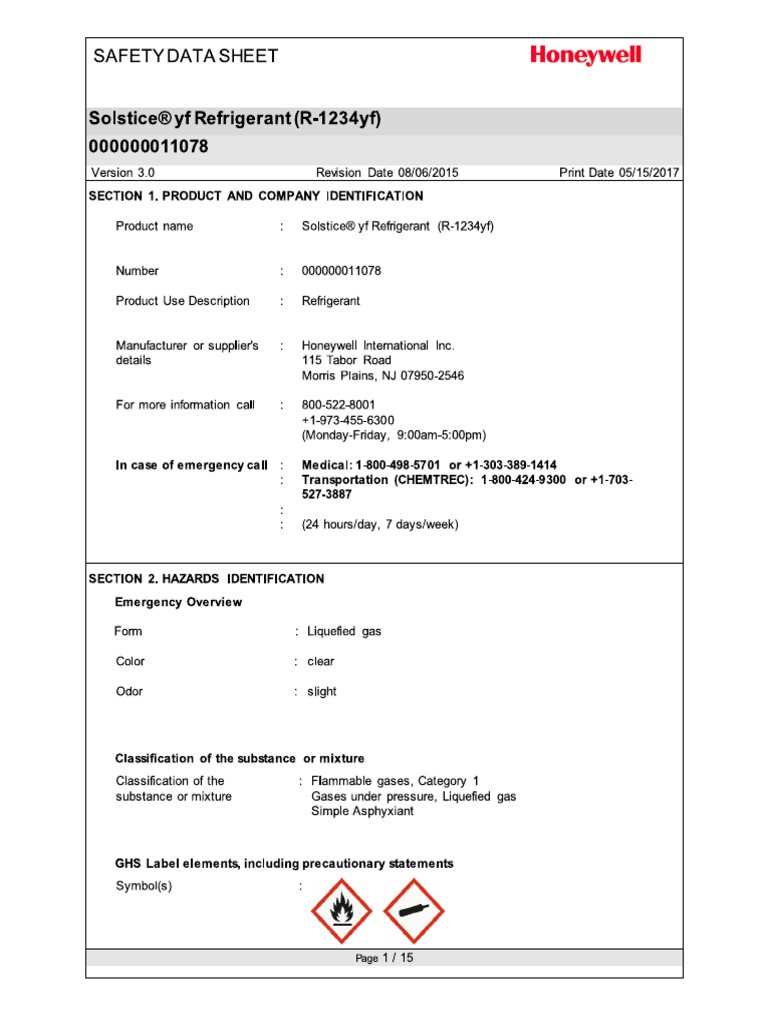 R1234yf SDS | PDF