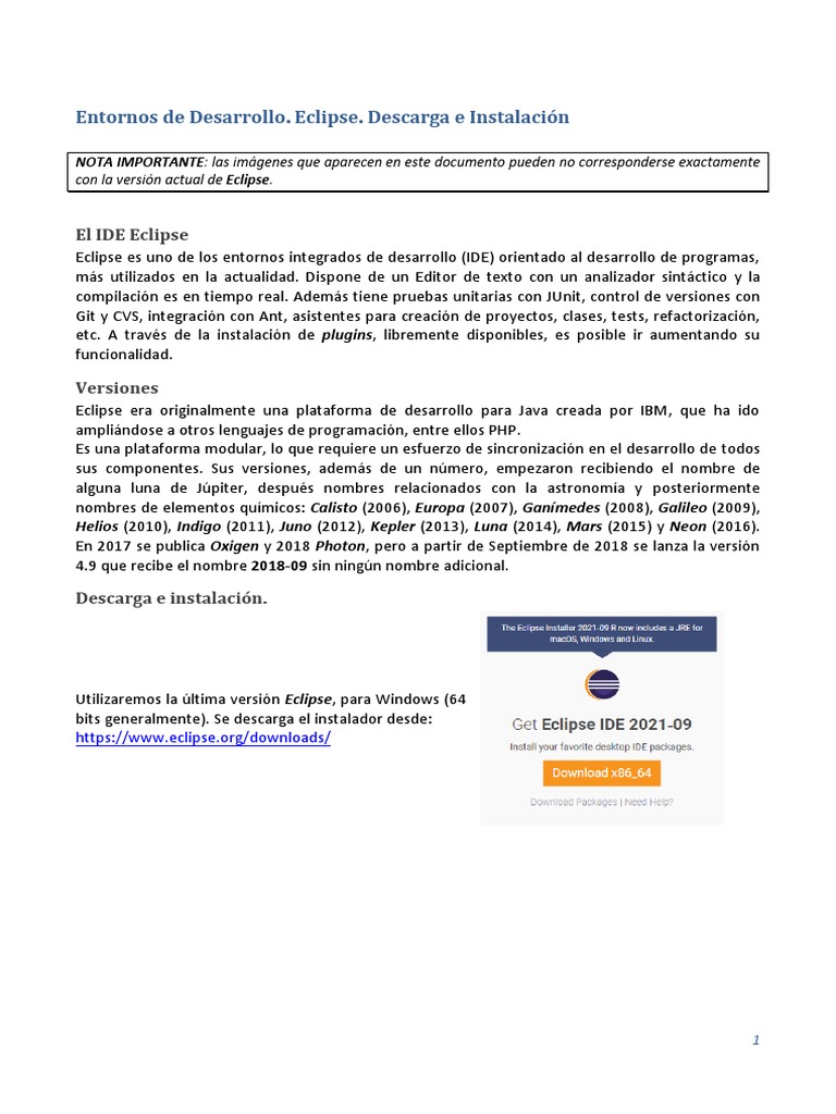 Instalar Eclipse | PDF | Eclipse (software) | Java (lenguaje de ...