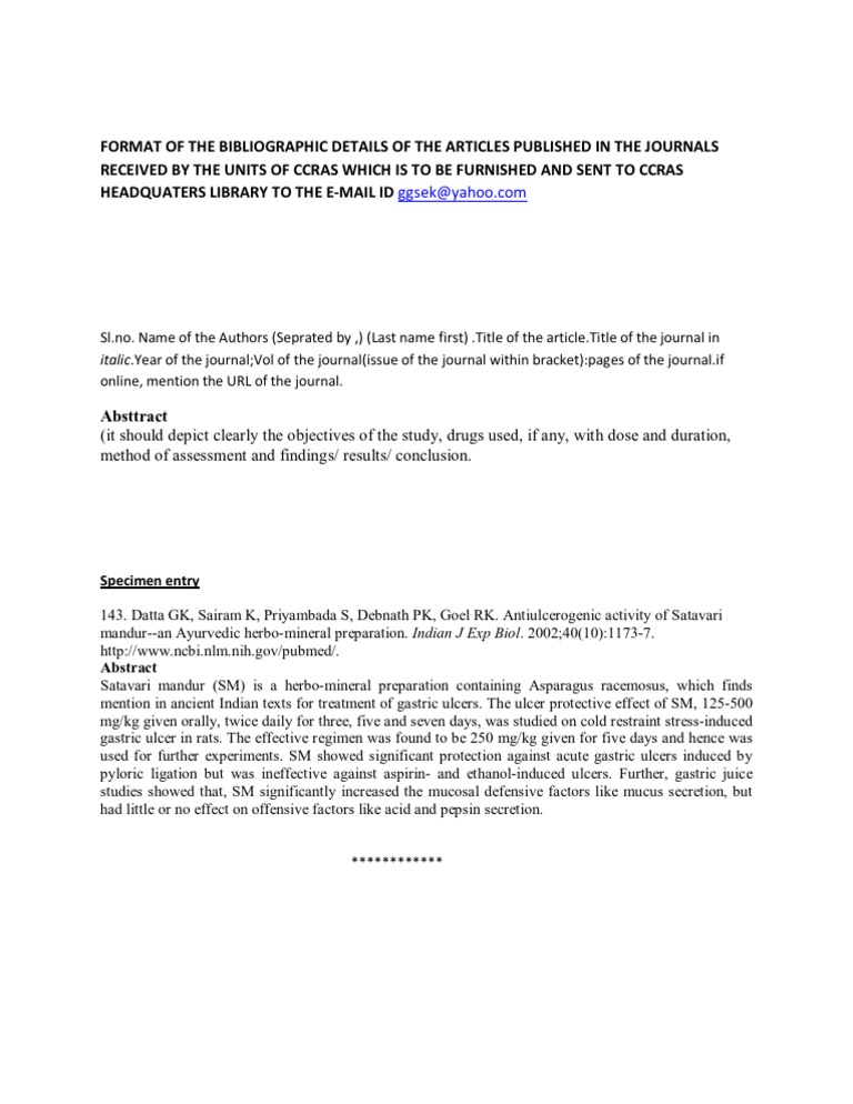 Format For Ayurveda Research Digest. | PDF | Science & Mathematics