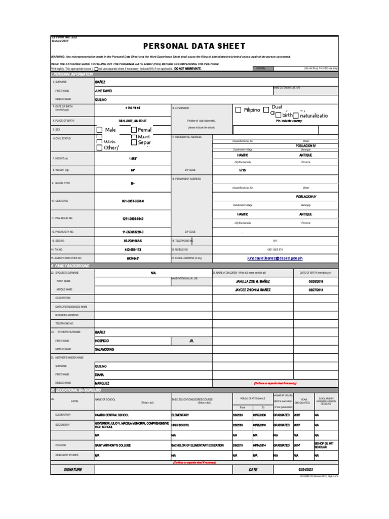 CS Form 212 Personal Data Sheet | PDF | Crimes | Crime & Violence
