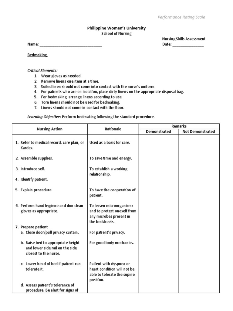 Making (Performance Rating Scale) | PDF | Bed | Linens