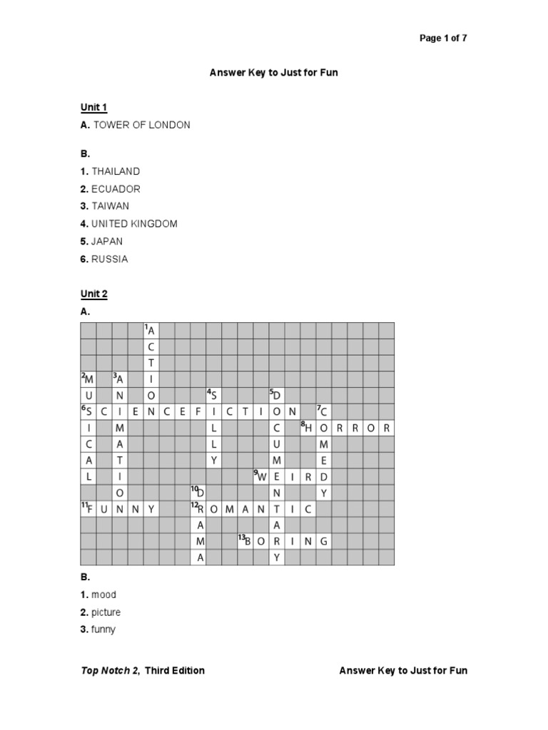Key to Understanding Answer Key for Top Notch 2, Third Edition Just