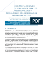 XXV Encuentro Nacional de Formacion Permanente para Los Padres Encargados y Responsables de Los Seminarios Menores de Mexico