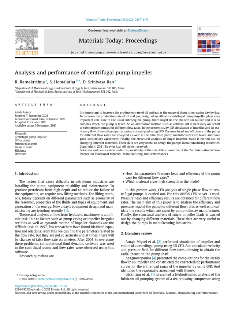 Analysis and Performance of Centrifugal Pump Impeller | PDF | Pump ...
