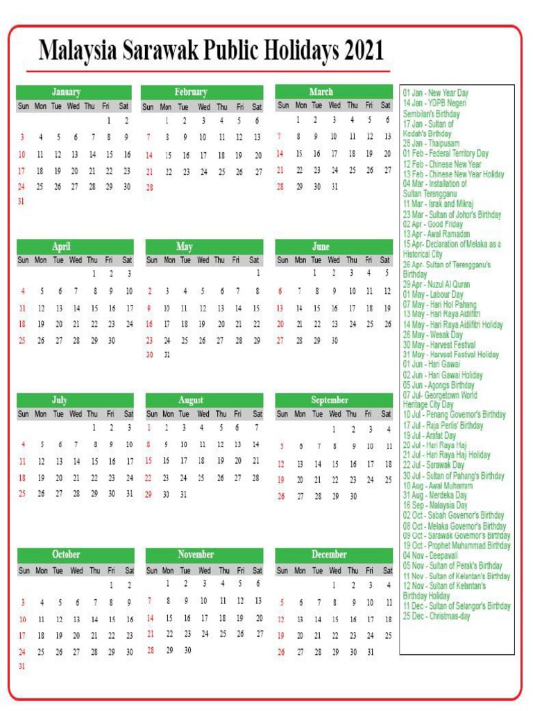 Public Holidays 2021 Sarawak PDF