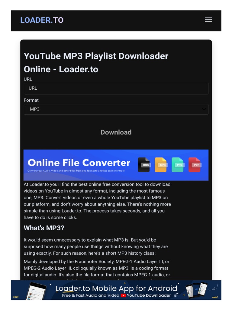 YouTube MP3 Playlist Downloader Online Loader To PDF Mp3 You Tube