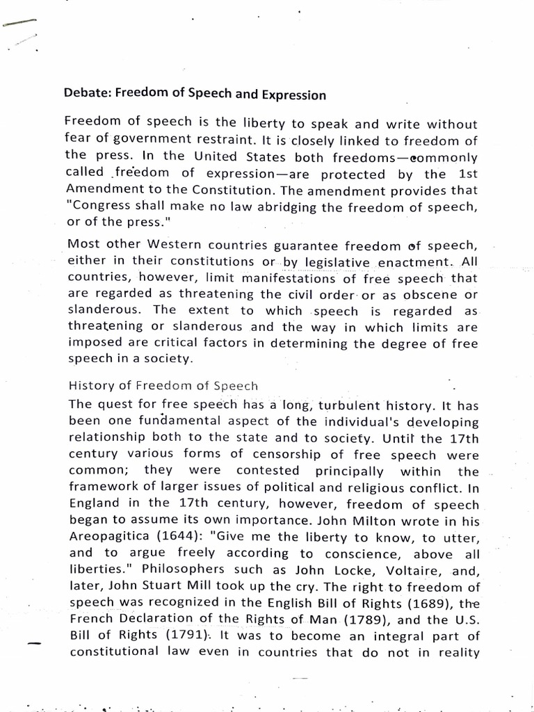Freedom of Speech: A Historical Debate | PDF | Freedom Of Speech | Hate ...