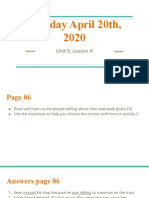 Monday April 20th, 2020: Unit 9, Lesson A
