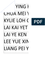 Chia Ying Hui Chua Mei Yang Kylie Loh Chen Yii Lai Kai Yet Lai Ye Ken Lee Yue Xin Liang Pei Yi