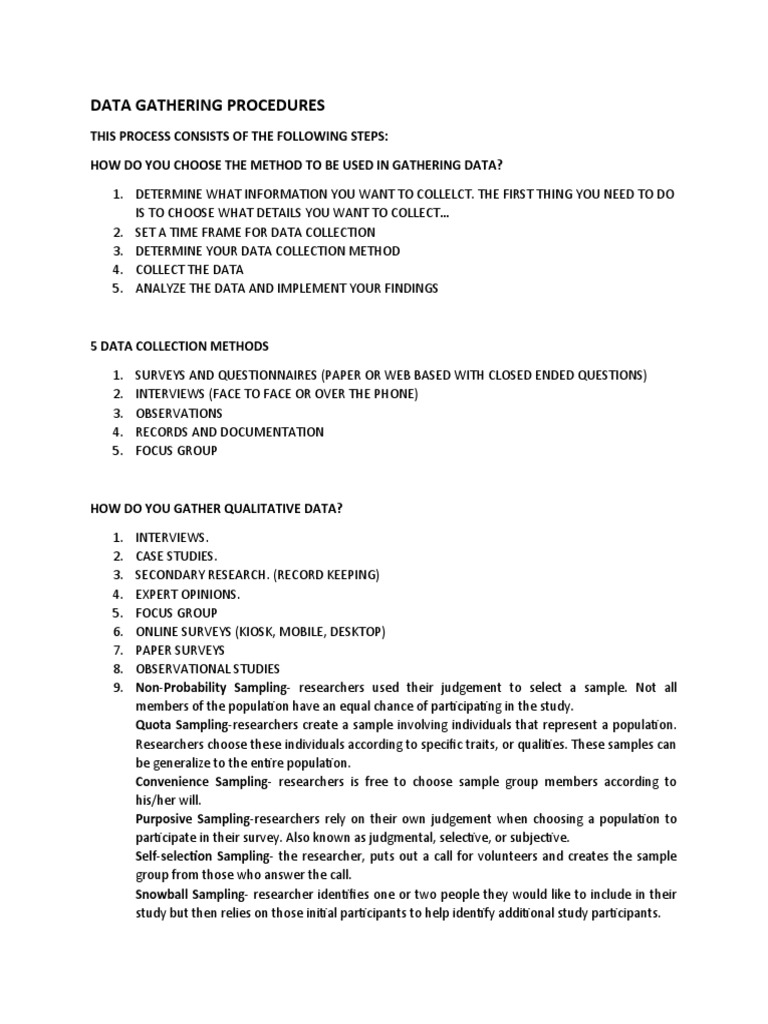 Data Gathering Procedures PDF Sampling (Statistics) Survey