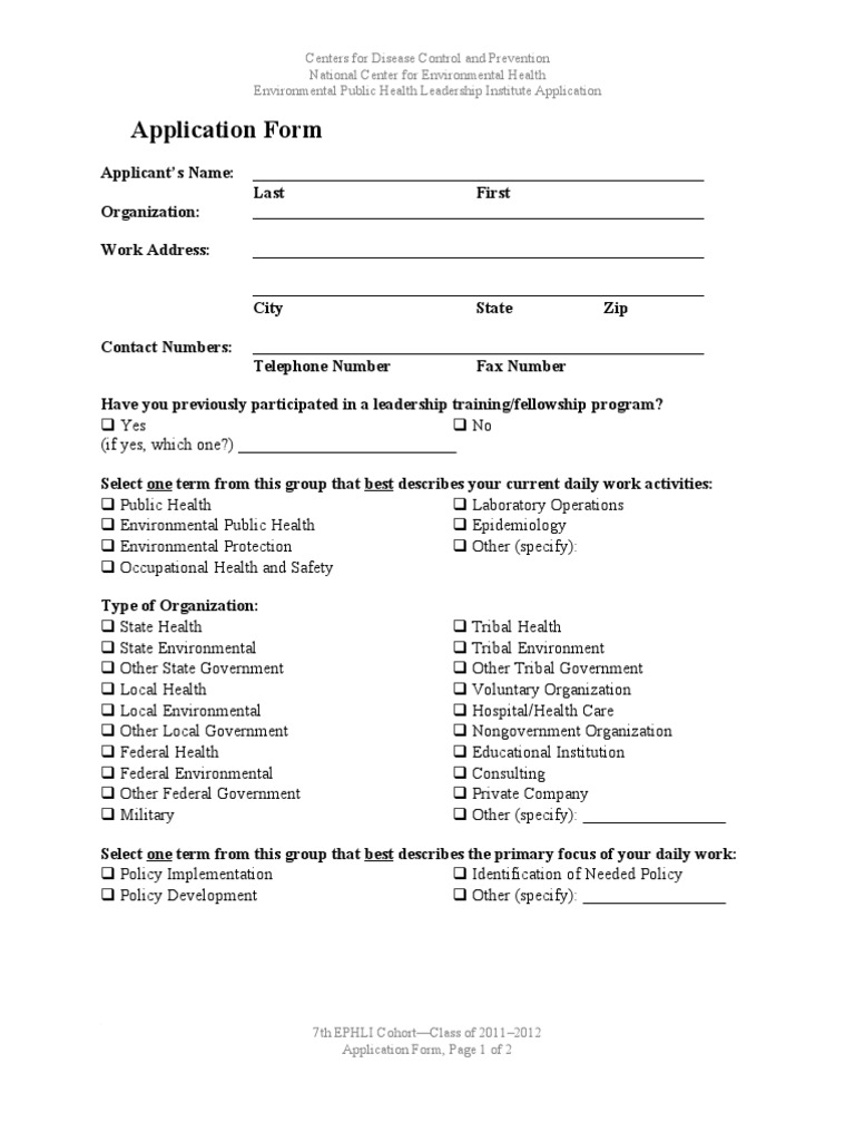 Environmental Public Health Leadership Application | PDF | Centers For ...