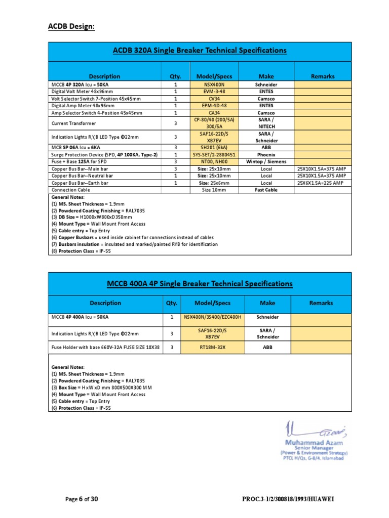 ACDB Design: ACDB 320A Single Breaker Technical Specifications | PDF ...