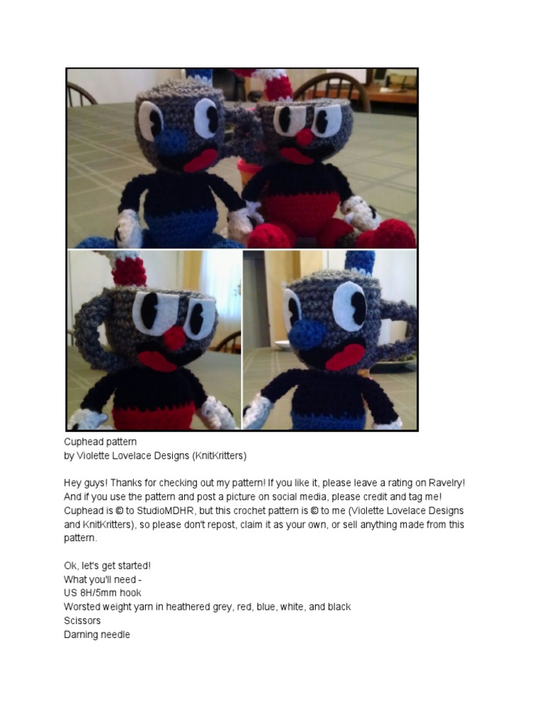 Cuphead Pattern 1 | Download Free PDF | Crochet | Decorative Arts