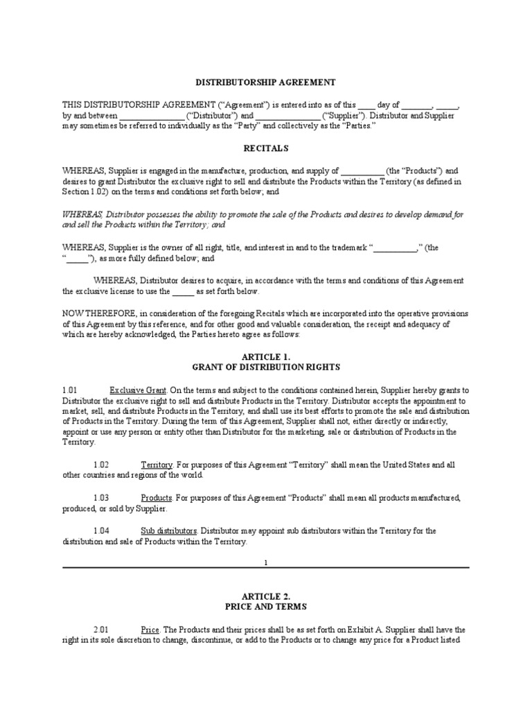 Distributorship Agreement Sample PDF Indemnity Product Liability