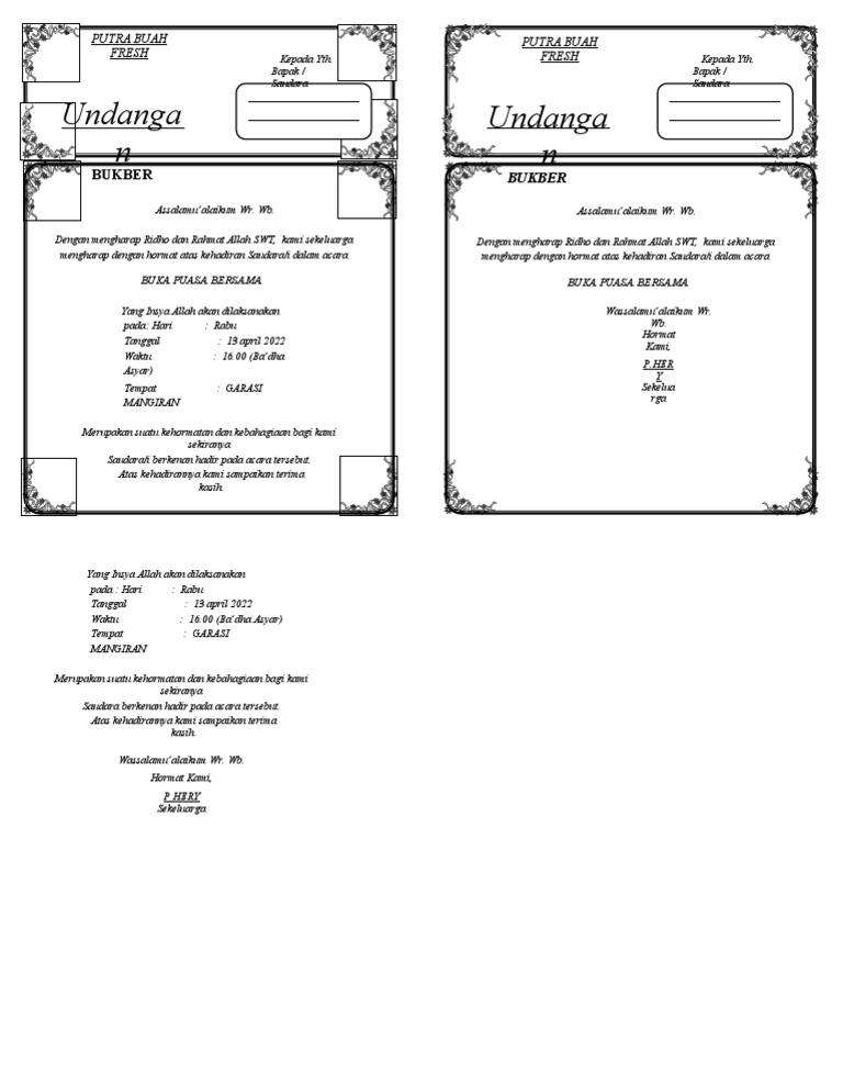 Undangan Tahlil 1 Lembar Isi 2 | PDF