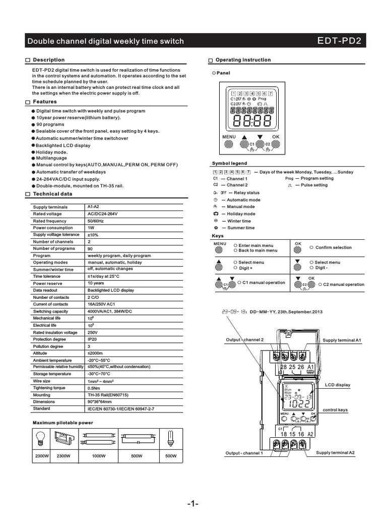 Double Channel Digital Weekly Time Switch DTPD2 PDF Menu