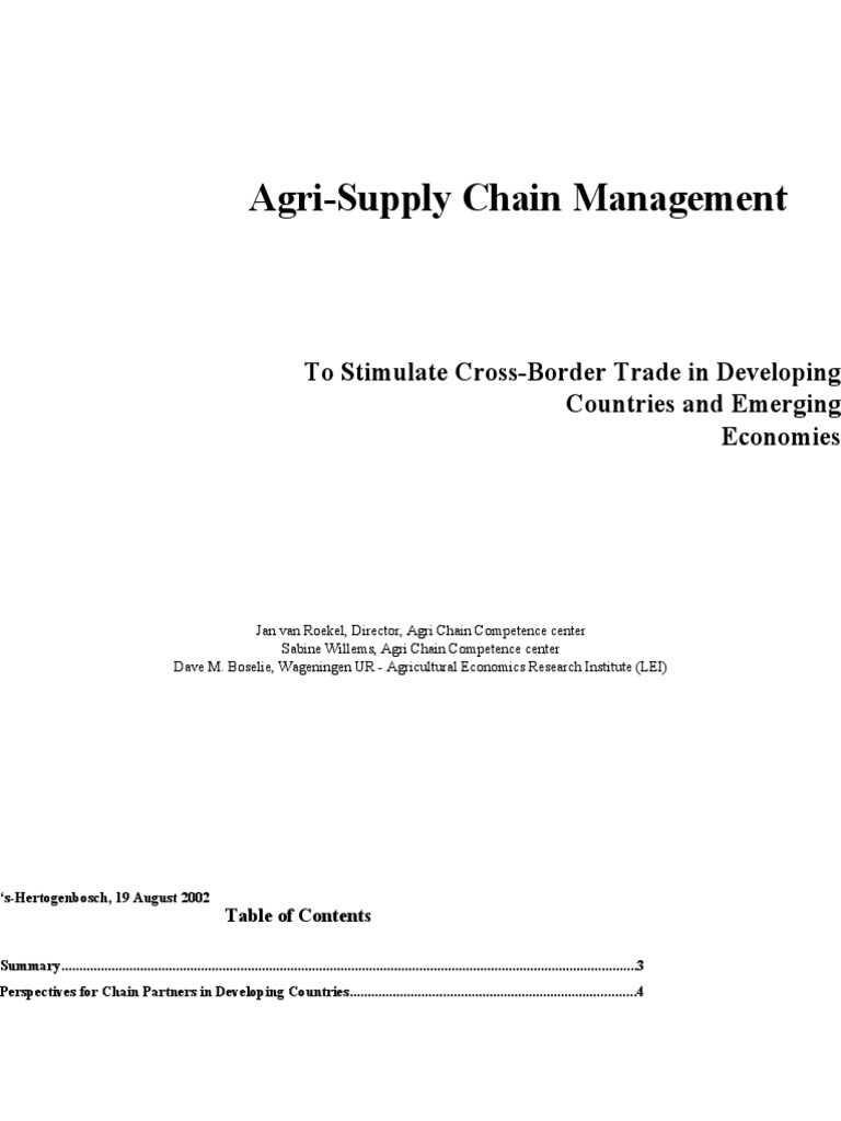 AgriSupply Chain Management To Stimulate CrossBorder Trade in
