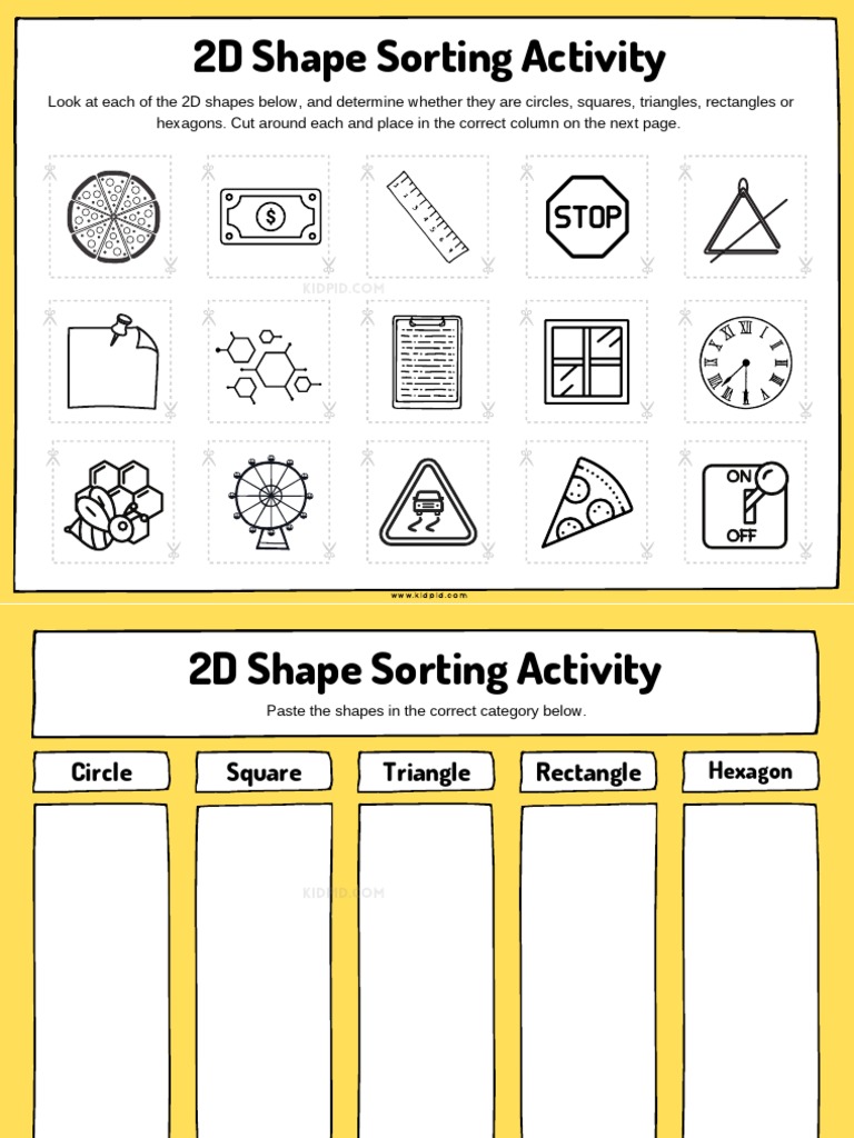 2D Shape Sorting Worksheet PDF Triangle Rectangle