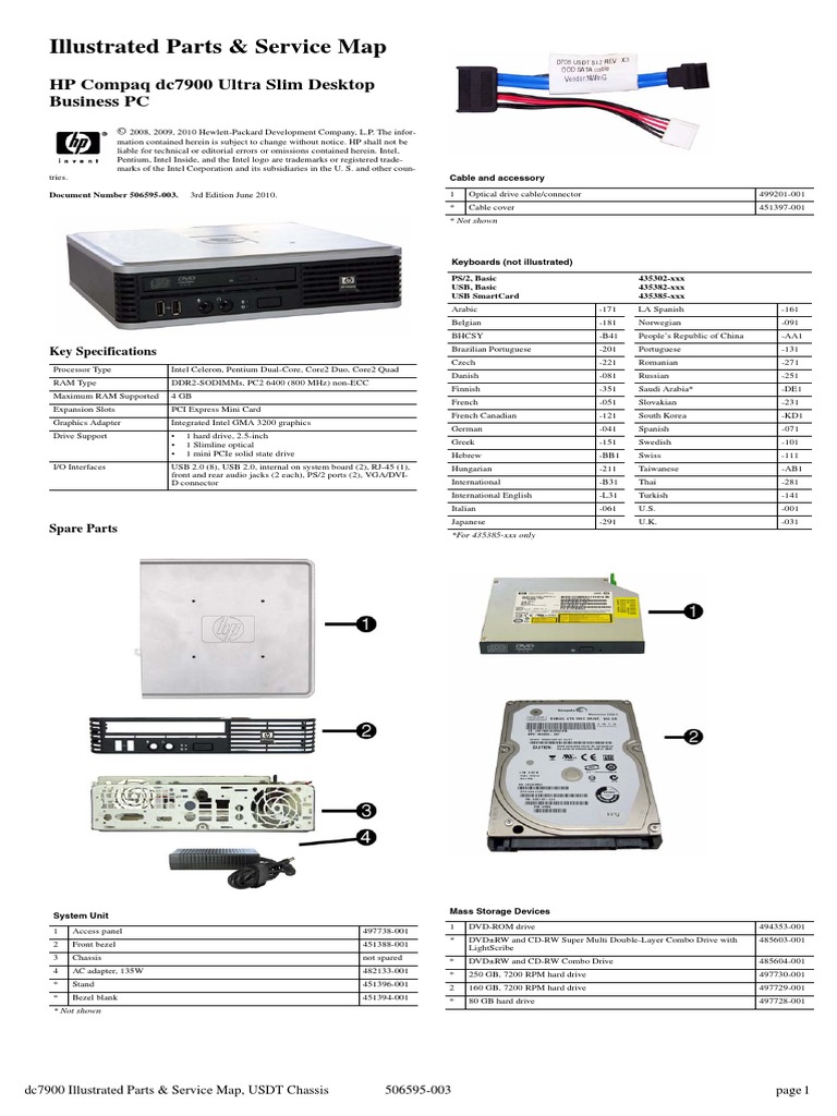 Illustrated Parts & Service Map: HP Compaq dc7900 Ultra Slim Desktop ...