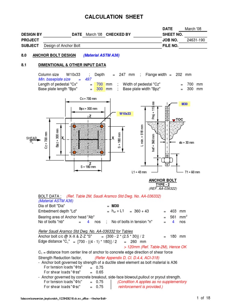 Holding Down Bolt Design Steet PDF Strength Of Materials Fracture