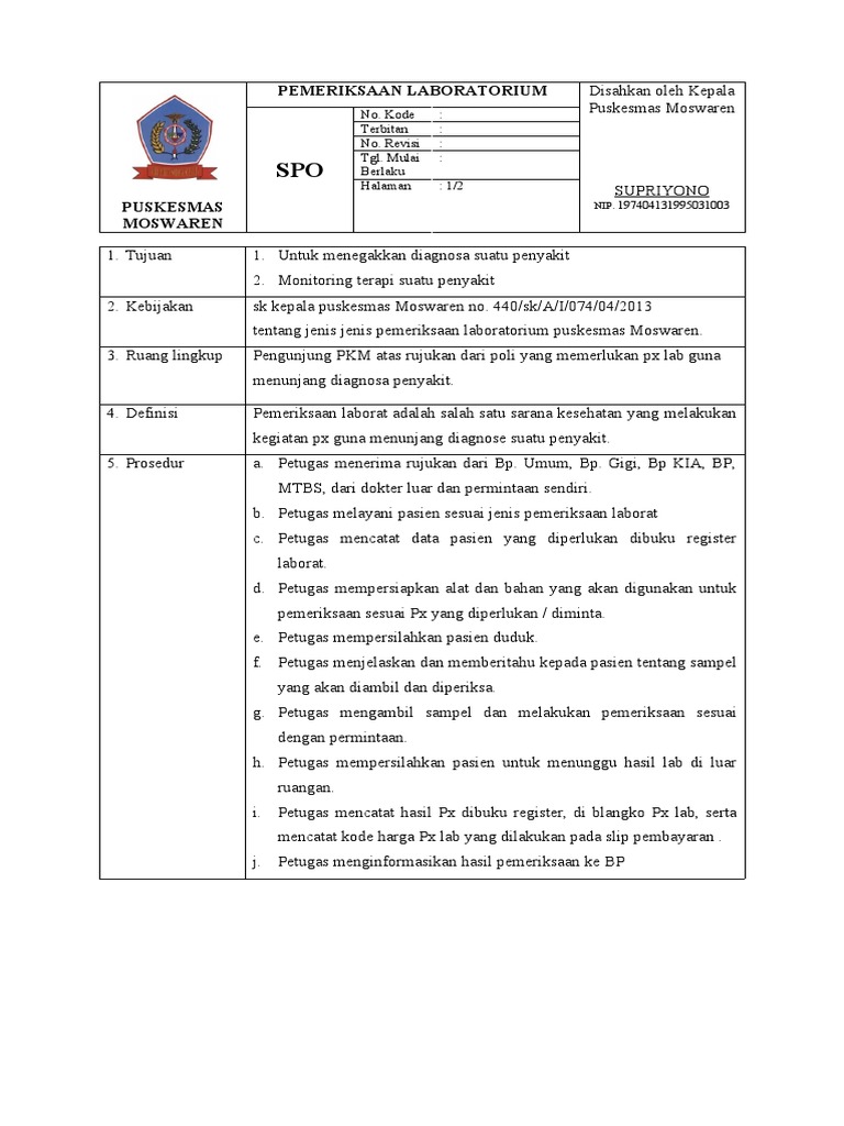 8.1.1 Spo Pemeriksaan Lab PDF