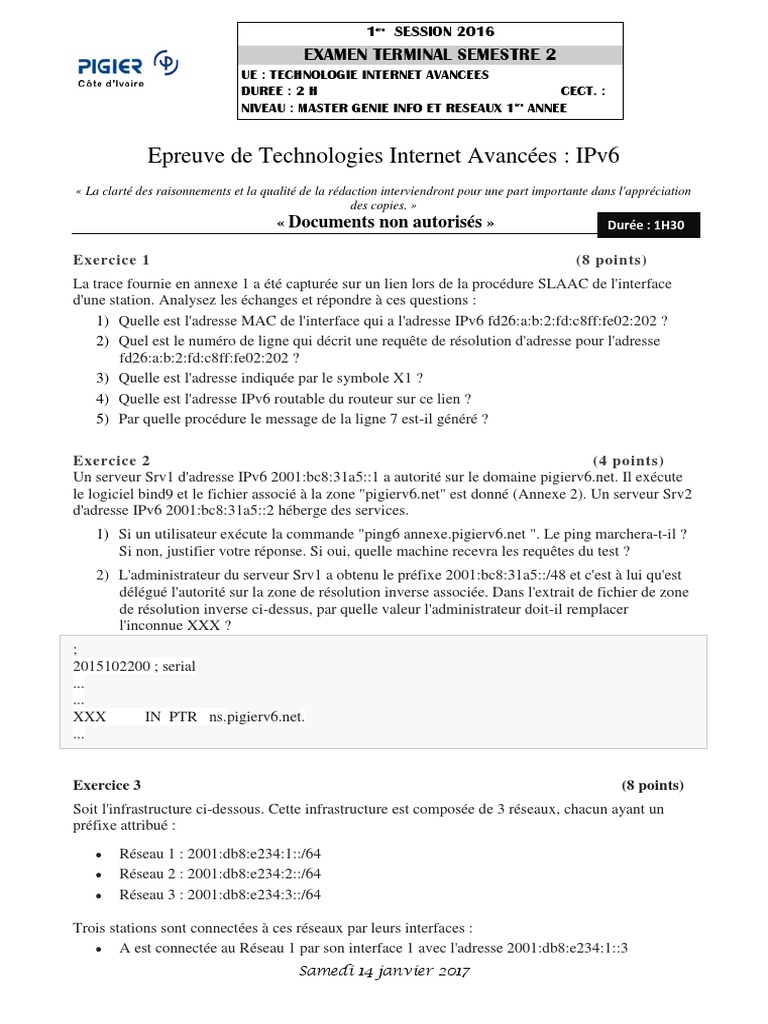 Examen IPv6 : Analyse et Résolution | PDF | I Pv6 | Âge de l'information
