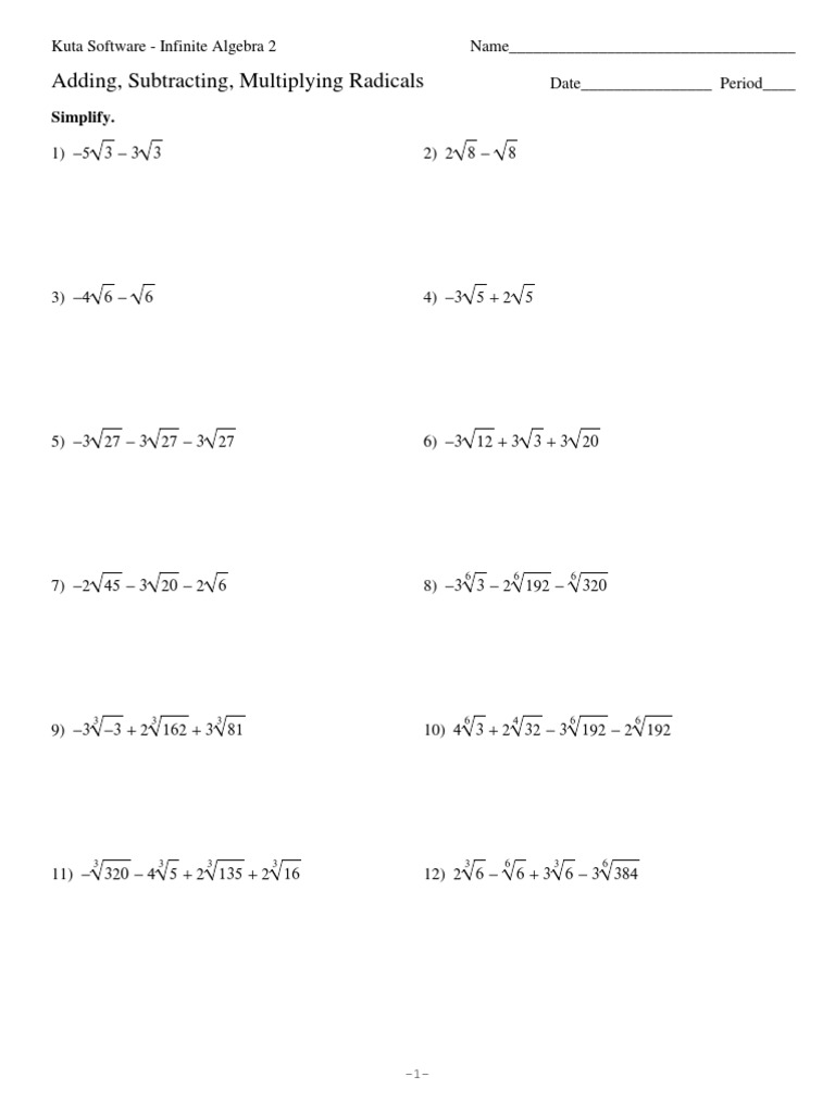 Worksheets Multiplying And Dividing Radicals Worksheet adding subtracting multiplying radicals