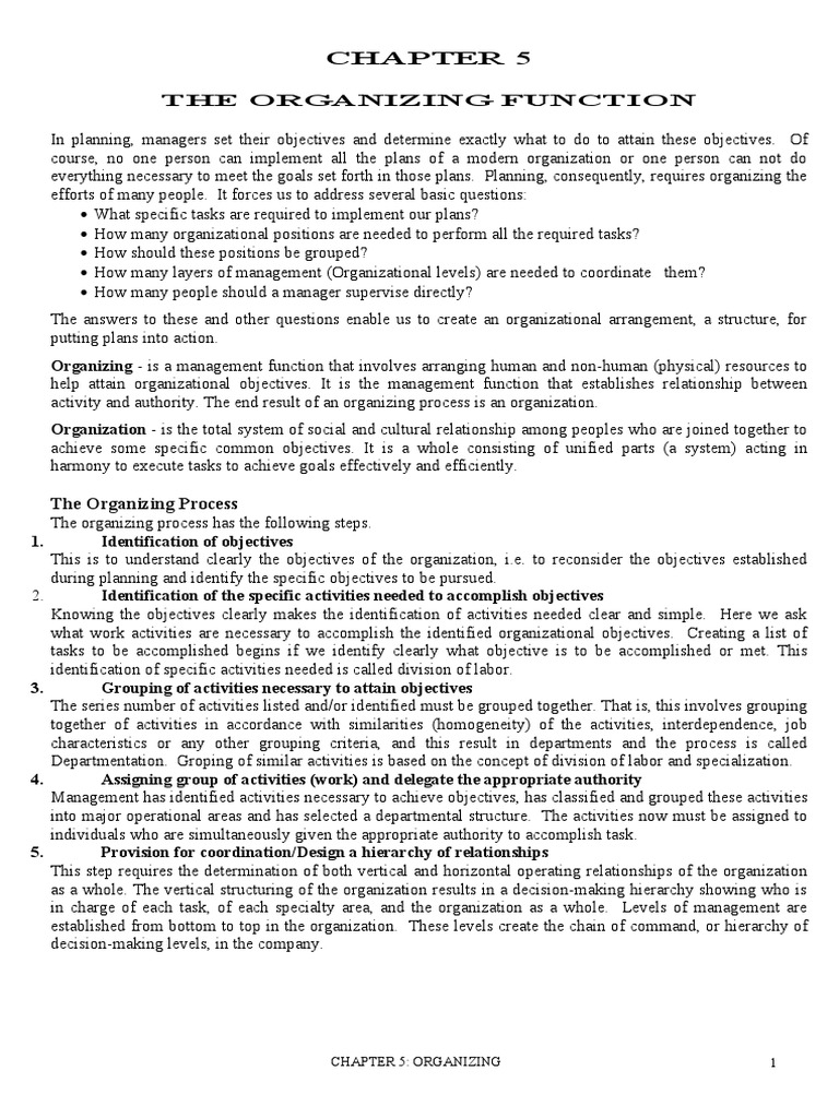 Organizing Function in Management | PDF | Goal | Decentralization