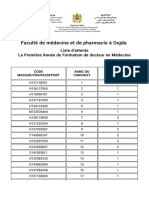 FMOP Oujda liste d'attente Première Année