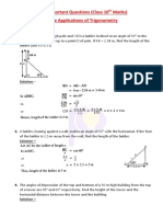 Most Important Questions (Class 10 Maths) Some Applications of Trigonometry