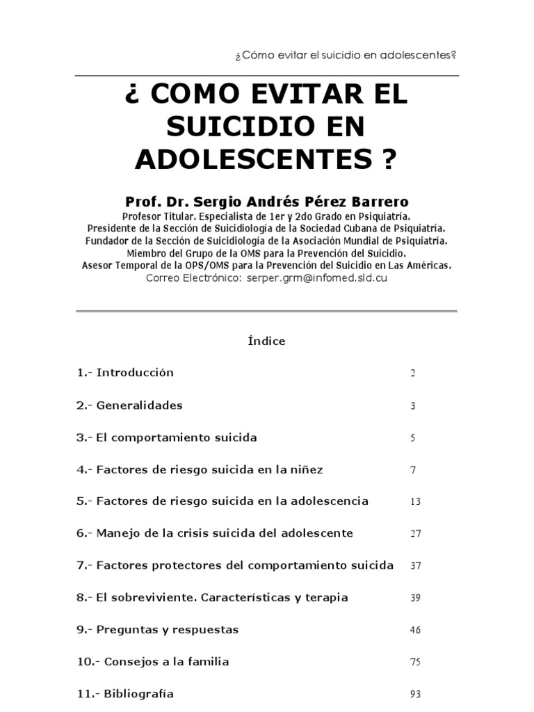 Como Evitar El Suicidio en Adolescentes | PDF | Suicidio | Trastorno ...