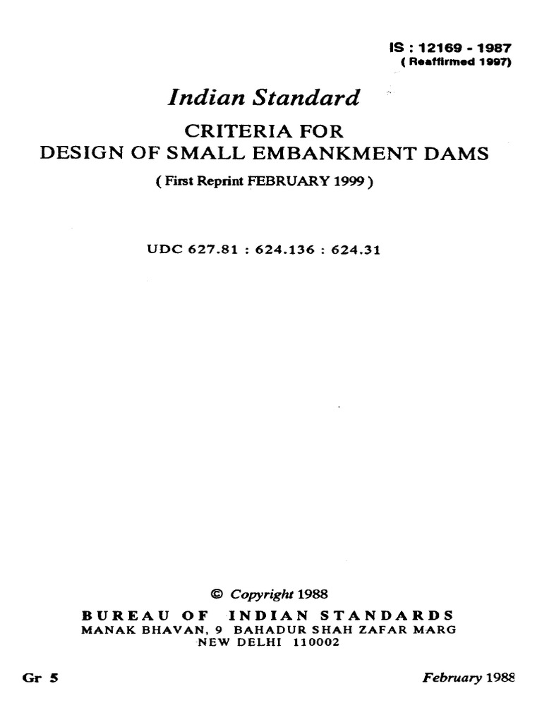 IS 12169 1987 Criteria For Design of Small Embankment Dams | PDF | Dam ...
