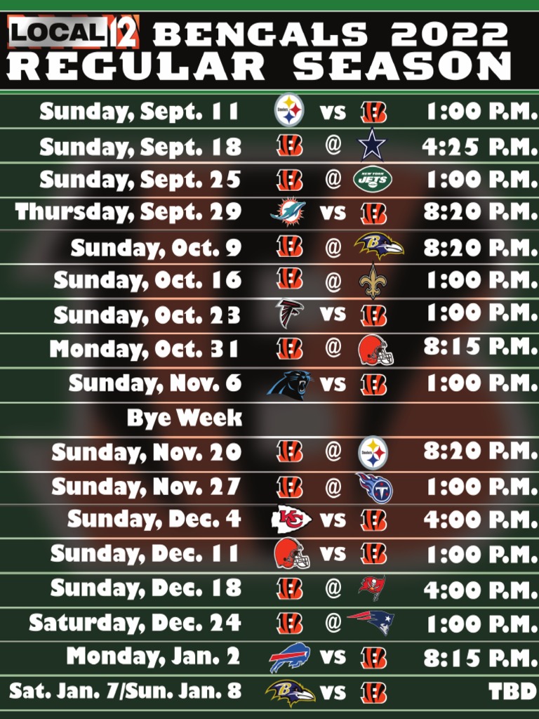 Bengals Schedule 2022 PDF