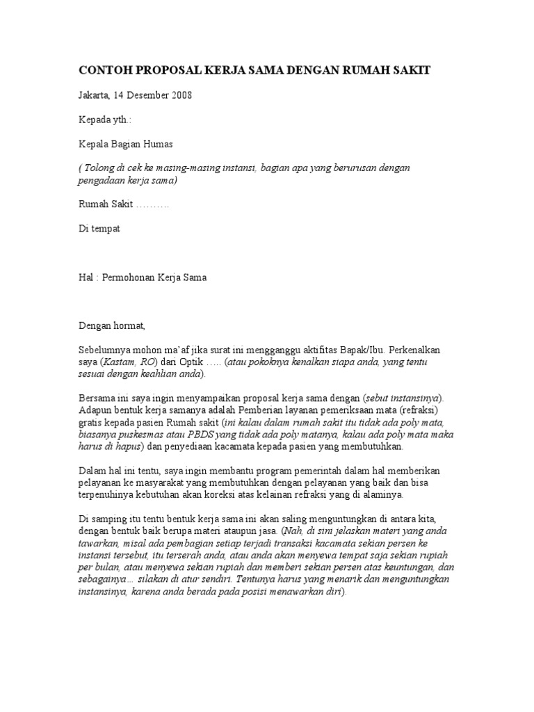 Contoh Proposal Kerja Sama Dengan Rumah Sakit