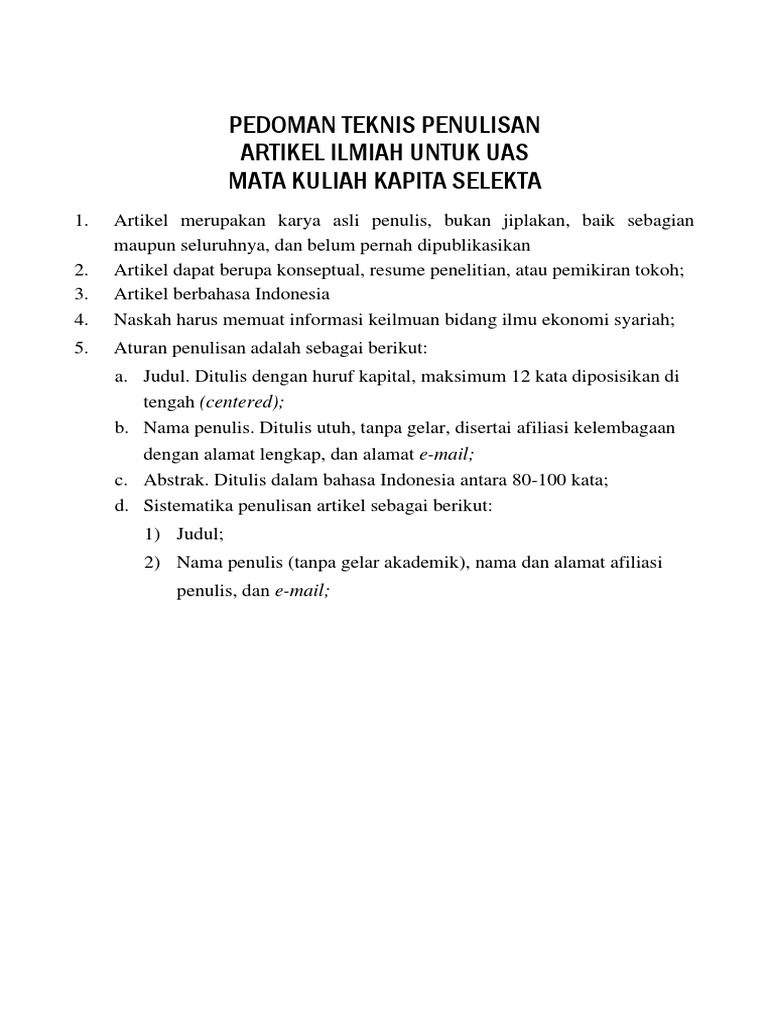 Pedoman Penulisan Artikel Ilmiah UAS | PDF