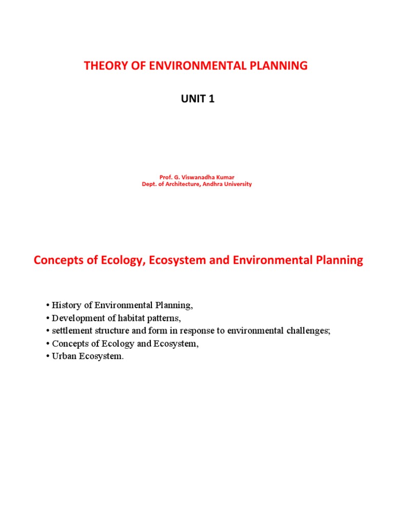Theory of Environmental Planning: Unit 1 | PDF | Ecosystem | Ecology