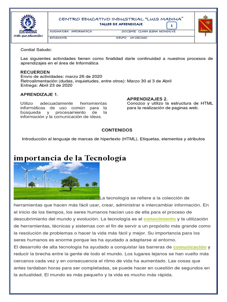 Taller de Aprendizaje Informática Grado 11 | PDF | Tecnología de ...
