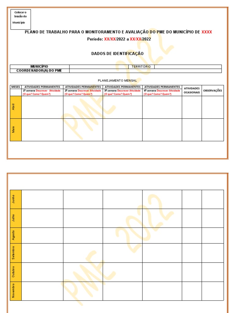 Plano de Trabalho para o Monitoramento e Avaliação Do Pme | PDF