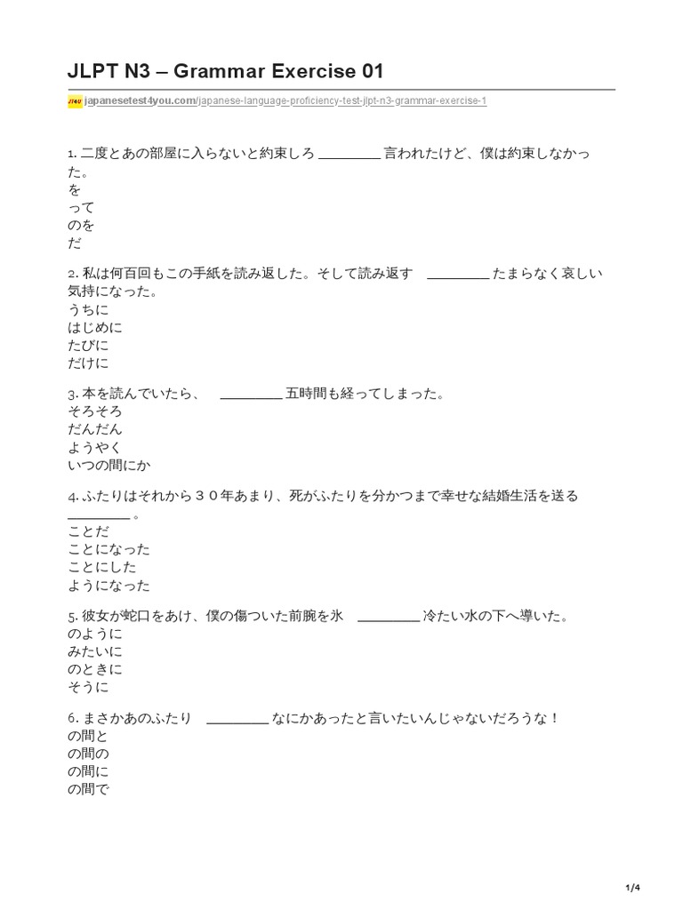 JLPT N3 Grammar Exercise 01 | PDF