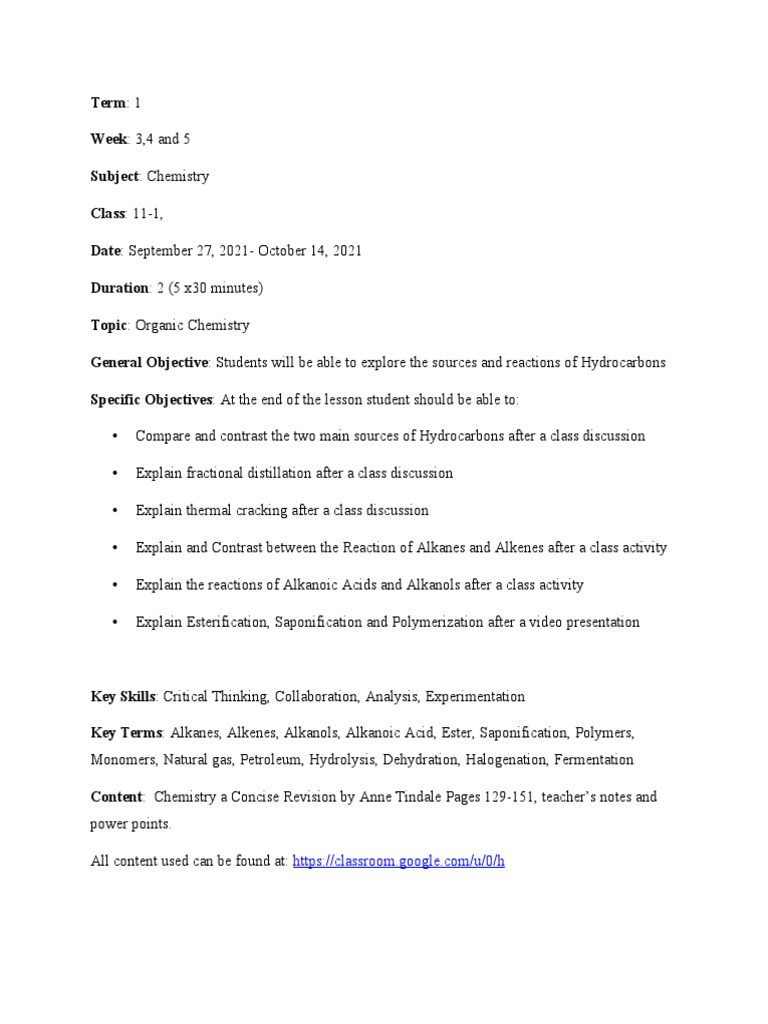 Grade 11 Chemistry Lesson 2 | PDF | Chemistry | Organic Chemistry