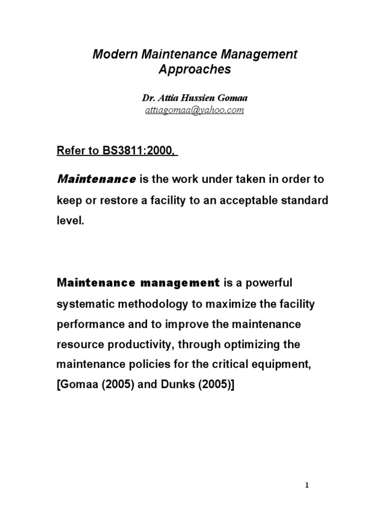 Modern Maintenance Management Strategies | PDF | Reliability ...