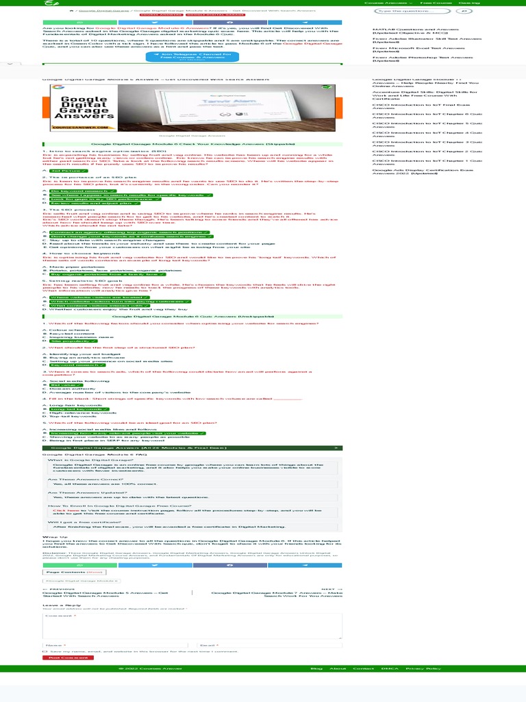 Google Digital Garage Module 6 Answers Get Discovered With Search Answers Courses Answer