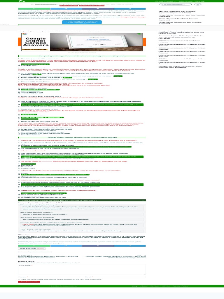 Google Digital Garage Module 3 Answers Build Your  Presence