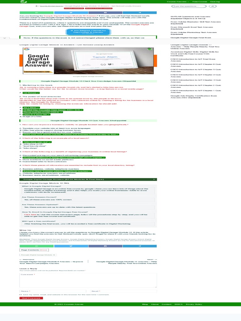Google Digital Garage Module 10 Answers Get Noticed Locally Answers