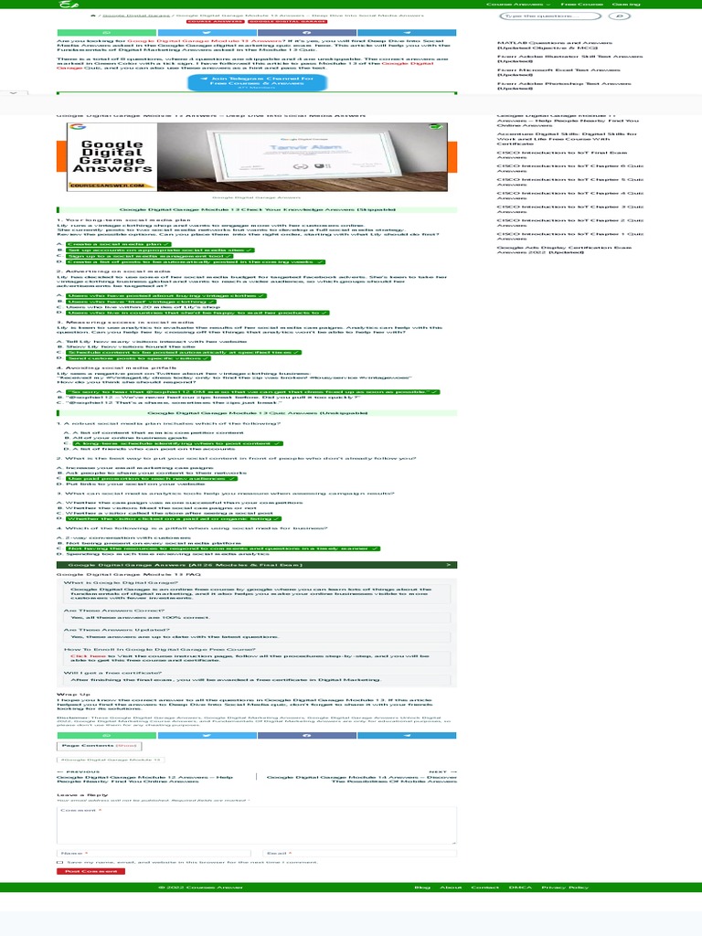 Google Digital Garage Module 13 Answers Deep Dive Into Social Media